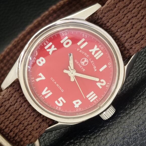 Vintage 1978 Favre Leuba Manual Mens Silver Watch W/Nato Strap - Picture 1 of 7